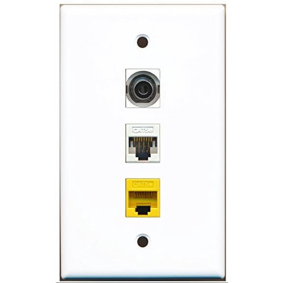 RiteAV - 1 Port 3.5mm 1 Cat5e Ethernet White 1 Cat5e Ethernet Yellow Wall Plate