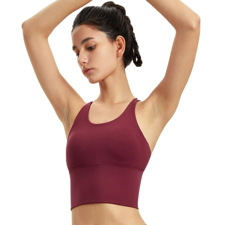 

huanledash Women Sports Bra High-strength Solid Color Push Up Multi Straps Cross Back Shockproof High Elasticity Scoop Neck Wireless Women Vest for Jogging