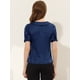 thumbnail image 4 of Blusa de Satén de manga corta Allegra K con Decoración de botones y cuello Vuelto para Mujer Azul Oscuro L, 4 of 5