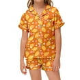 thumbnail image 2 of Gbsyewxs Girls Outfits Sets Short Sleeve Lapel Floral Fruits Print Tops And Shorts Set 2 Piece Loungewear Summer Toddler Outfits Orange Size 2-3 Years, 2 of 3