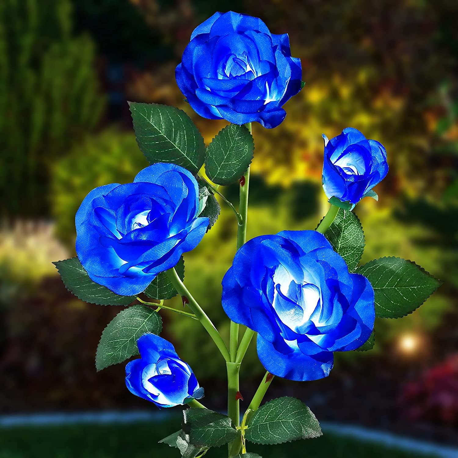 Great Gift Flower Garden Stake Outdoor Yard Decor Landscape LED Lamp Lights Beautiful Solar Blue Rose Light 