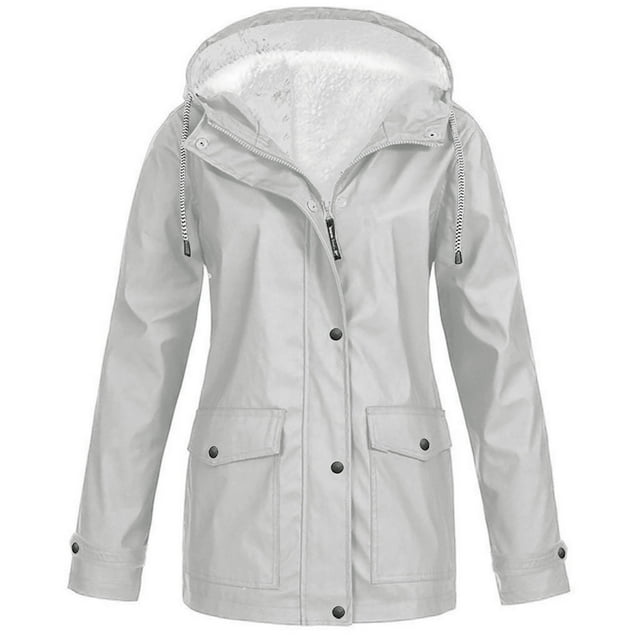 Aqestyerly Women Raincoat Windproof Hooded Jacket Outdoor Solid Color Lightweight Rain Jacket With Pockets HWRETIE