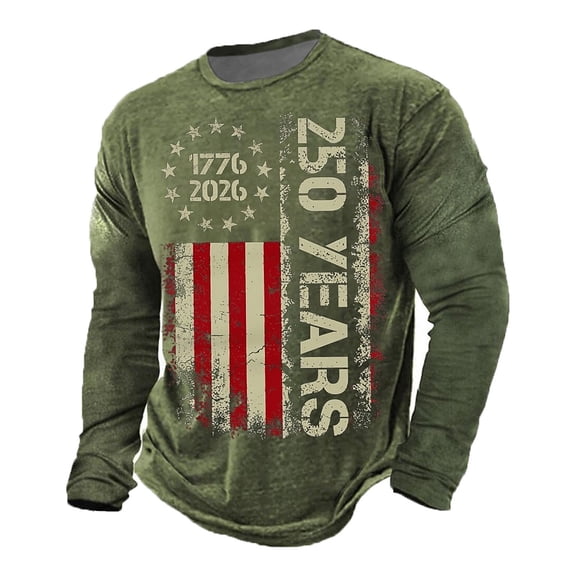 Dresfit Patriots Sweatshirts Mens Independence Day 1776-2026 Shirts Long Sleeve Long Sleeve We the People Shirt National Flag Print Crew Neck Patriots Shirts Army Green 2XL