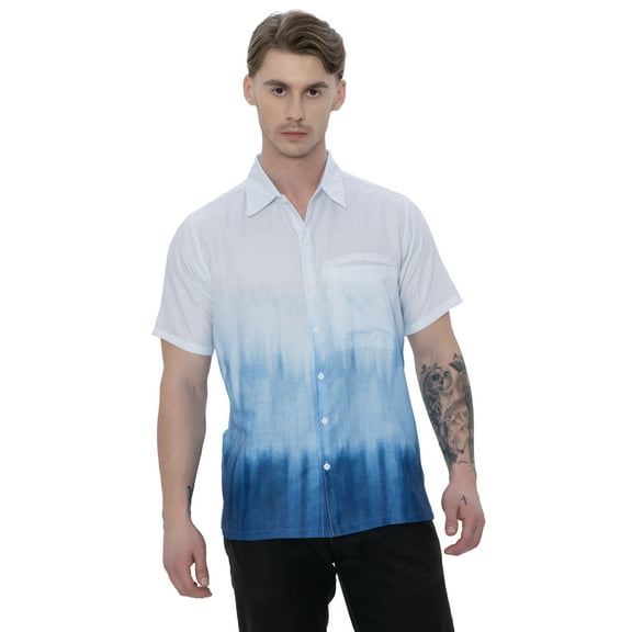 LA LEELA Mens Hawaiian Shirts Short Sleeve Button Down Holiday Shirt Men's Casual Vacation Beach Summer Party Shirts for Men XXL Blue Tie Dye Design