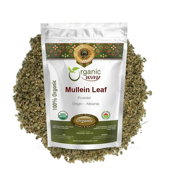Organic Way Mullein Leaf Powder (Verbascum thapsus) - European Wild-Harvest | Organic & Kosher Certified | Vegan, Non GMO & Gluten Free | USDA Certified | Origin - Albania (1/4LBS / 4Oz)