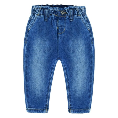 

KIDSCOOL SPACE Kid Girl Boy Elastic Band Inside Ripped Denim Wide-Leg Jeans Pants Blue 7-8 Years