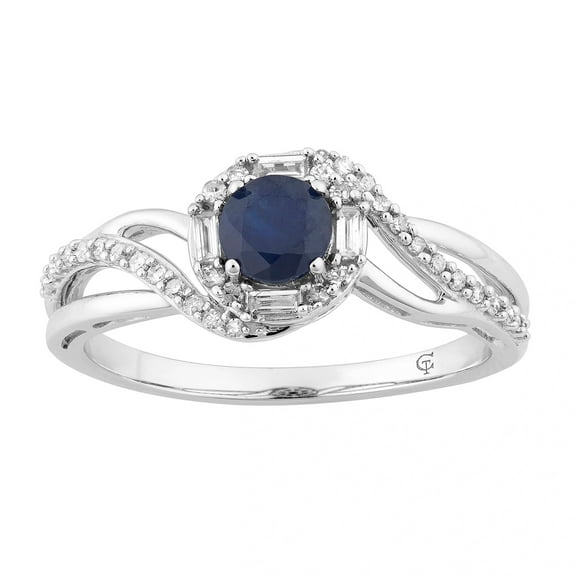 10k White Gold Sapphire & 1/4 Carat T.W. Diamond Swirl Ring