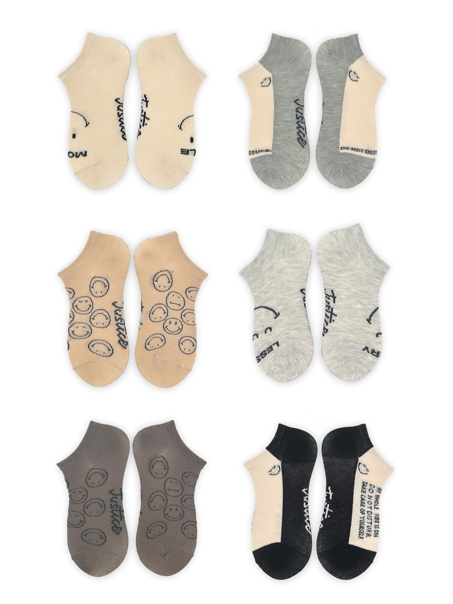Justice Girls No-Show Socks 6-Pack, Sizes M-L