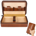 thumbnail image 1 of Humidor de puros para 4 puros, humidor de cuero portátil con acabado de madera de cedro, bolsa de viaje con cremallera para puros y accesorios, estuche para humidor de 4 puros forrado en madera de ced, 1 of 8