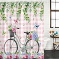 thumbnail image 2 of Spring Shower Curtain, Waterproof Shower Curtains for Bathroom, Bicycles Leaves Butterfly Flowers Pink Buffalo Plaid Washable Fabric Bathtub Curtain Set Bath Decor with 12 Hooks 72"x78", 2 of 8