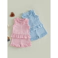 thumbnail image 4 of 2Pcs Baby Girl Summer Outfit, Sleeveless Striped Ruffle Trim Button Top  Shorts Set, Toddler Infant Knit Clothes, 4 of 10