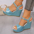thumbnail image 5 of CYMMPU Women's Fish Mouth Open Toe Glitter Wedge Sandals, Adjustable Ankle Strap Platform Heels, Fashion Summer Casual Outdoor Beach Shoes Sky Blue 39, 5 of 9