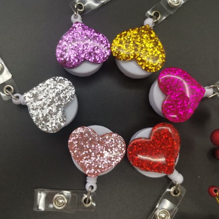 OUNONA 4Pcs Nurse Badge Holder with Retractable Reel Heart Design Assorted Color for Id Cards and Badges