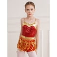 thumbnail image 5 of YiZYiF Kids Girls Sequin Fringe Boyleg Jumpsuit Adjustable Straps Shiny Metallic Latin Dance Cha-cha Dance Leotard Red 14, 5 of 7