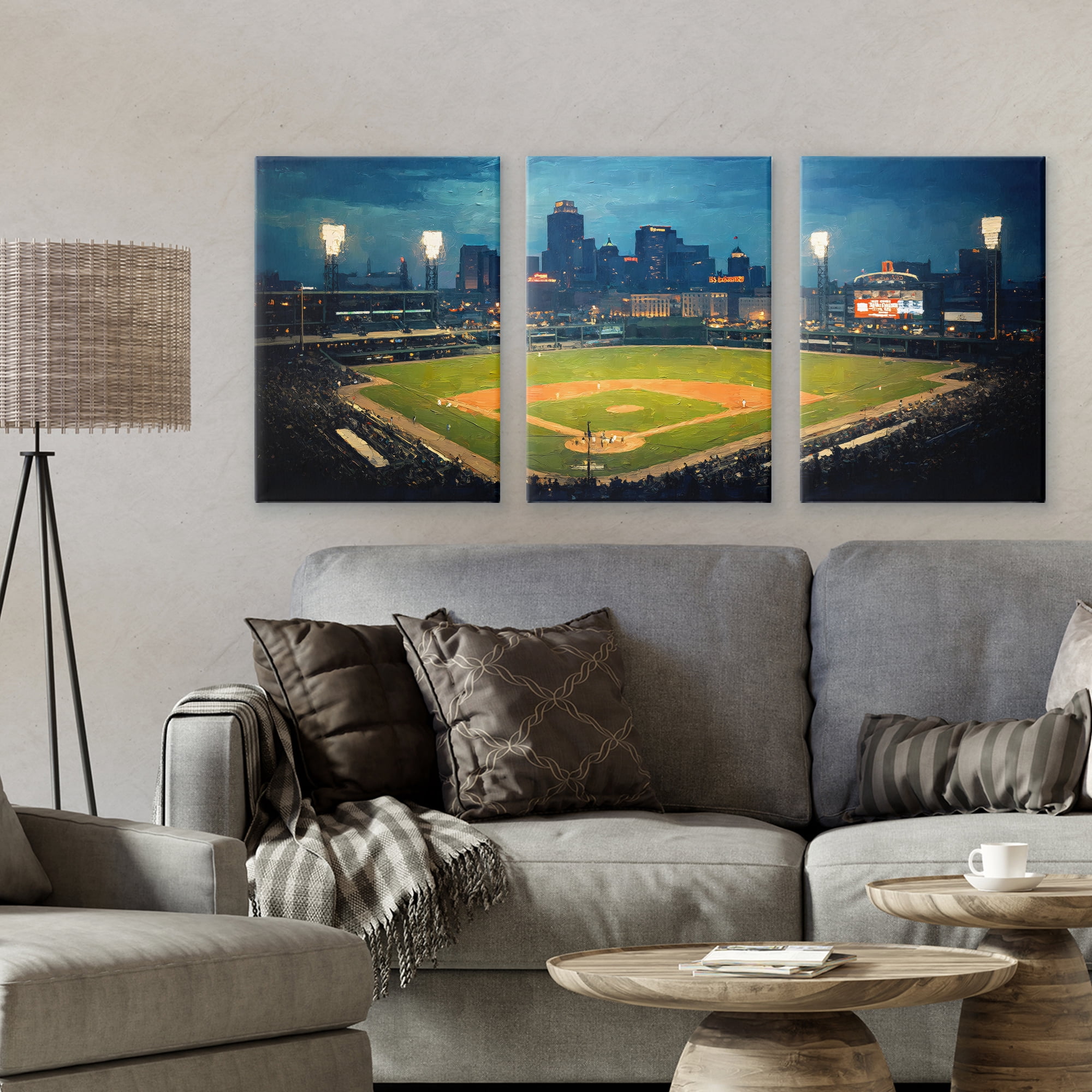 Stupell Industries Baseball Stadium Night View 3 Piece Canvas Wall Art Set, design by Arlington Prints