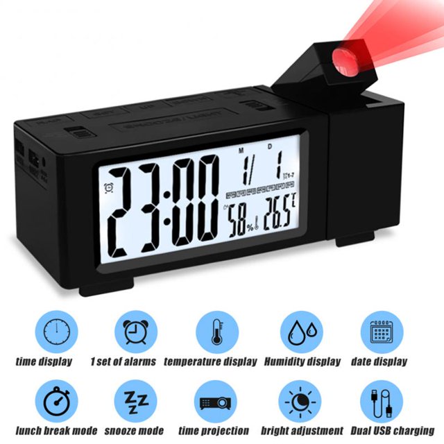 Reloj despertador de proyección Digital LED electrónico, reloj despertador de mesa con función de sincronización de proyección, proyector, reloj de noche para dormitorio JFHHH pequeña