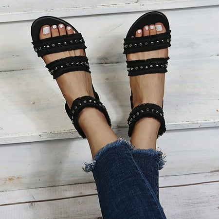 

Cathalem Womens Dress Sandals Size 9 Toe Women s Beach Hollow Open Summer Sandals Shoes Breathable Zipper Flock Women s sandals Sandal Black 9.5