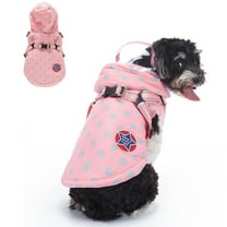 Small Dog Harness Jacket Hooded,Pet Coat Cold Weather Warm Vest Jacket with Harness,Dog Waterproof Windproof Cotton Costume for Puppy Small Medium Dogs Pink Dots L