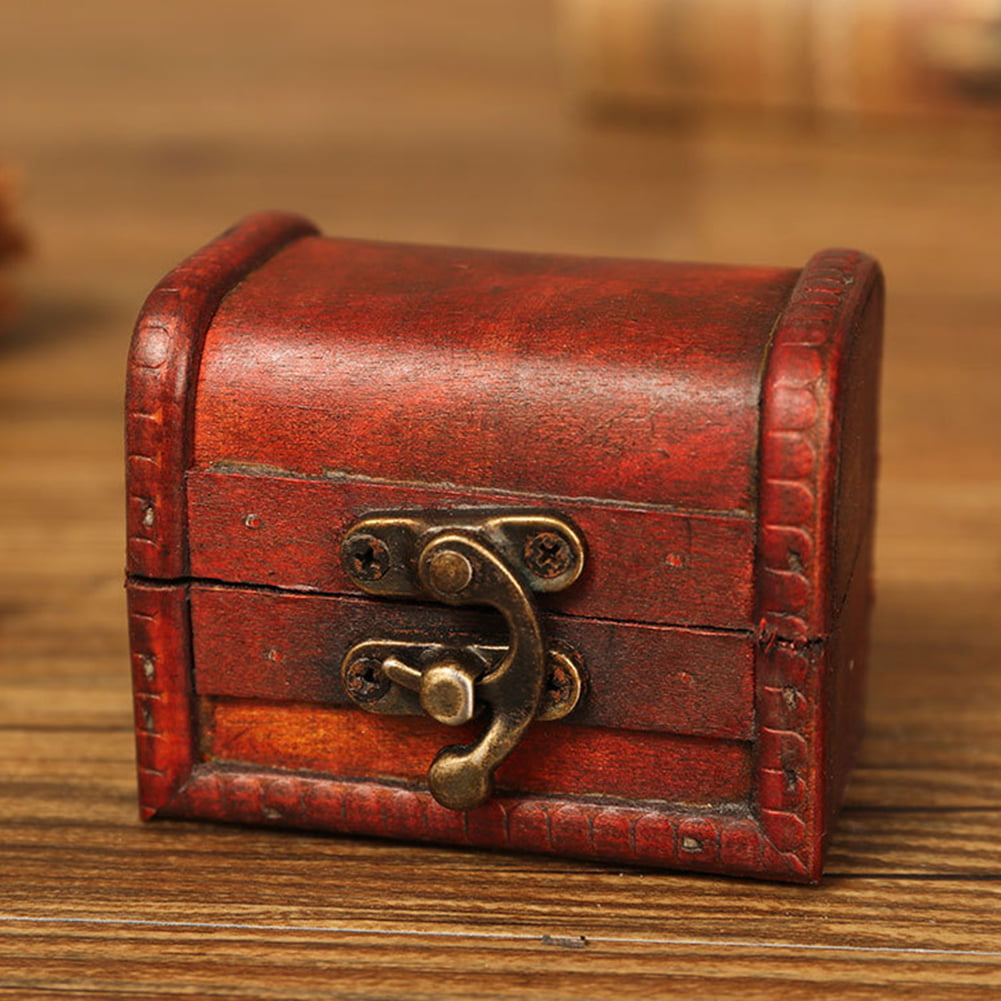 Details about   Retro Wooden Treasure Chest Box  Jewelry Trinket Storage Case with Lock 