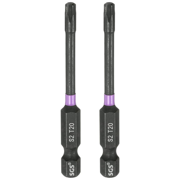Uxcell 2pcs T20 Torx Impact Screwdriver Bit 1/4" Hex Shank 2.6" Long Magnetic No Hole