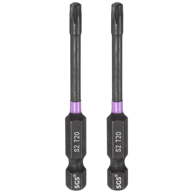 Uxcell 2pcs T20 Torx Impact Bit de destornillador 1/4" Punta hexagonal 2.6" Largo Magnético Sin agujero