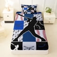 thumbnail image 3 of Castle Fairy Sport Baseball Collage Twin Sheets 3pcs, Geometric Plaid Bedding, Navy Red Black,1 Fitted Sheet, 1 Flat Sheet and 1 Pillowcase, 3 of 6
