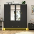 thumbnail image 7 of Blotout 70" Armoire Wardrobe Closet with Mirror, LED Wardrobe Armoire with 2 Drawers, 4 Door Wood Armoire Storage with Hanging Rods and Multi-Layer Shelves, 7 of 7
