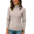 thumbnail image 4 of Womens Sweaters Turtleneck Cable Knit Long Sleeve Pullover Cute Fitted Trendy Basic Fall Winter Tops Beige L, 4 of 4