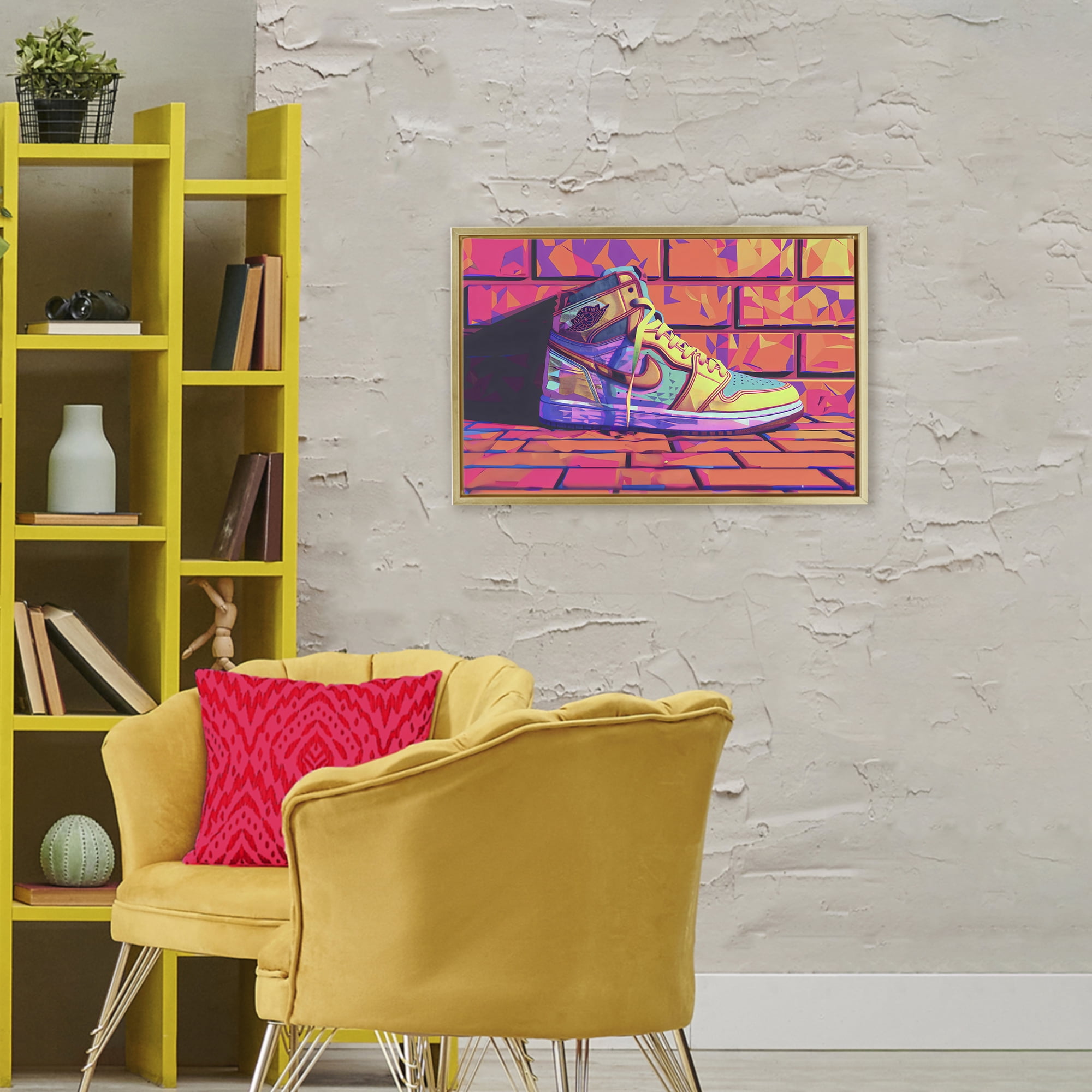 Stupell Industries Sneaker with Vibrant Geometric Hues Gold Framed Floater Canvas Wall Art, design by Creative Studio
