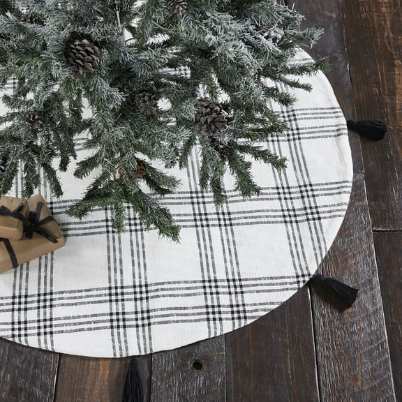 VHC Brands Woven Plaid Tree Skirt, Black & White, 48" Diameter