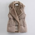 thumbnail image 2 of Htigea Women's Lapel Gilet Trendy Drawstring Waist Vest Button Down Coats Padded Sleeveless Jackets with Pockets Khaki M, 2 of 3
