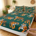 thumbnail image 3 of Manfei Boho Western Tiger Bed Sheets, Cartoon Animal Full Size Sheets, Teal Brown, 4pcs, 1 Flat Sheet, 1 Fitted Sheet and 2 Pillowcases, 3 of 5