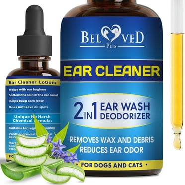 Cat & Dog Ear Cleaner Drops & Wash Solution - Supports Clean Ears & Comfort for Pets - Wax Removal & Flush Solution for All Pets