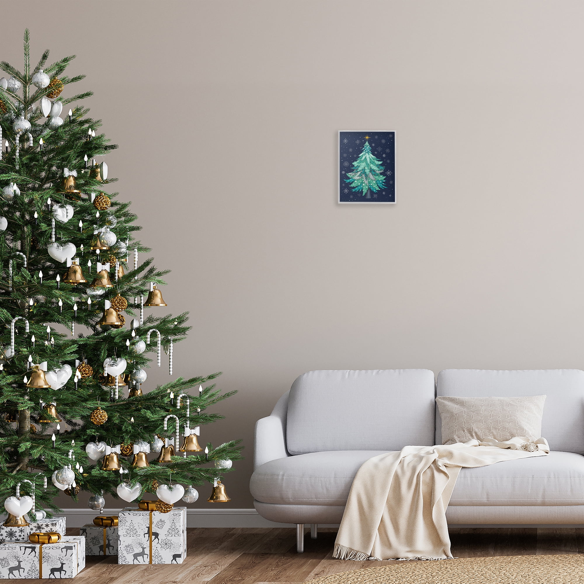 Stupell Industries Abstract Pattern Xmas Tree Holiday Painting Gray Framed Art Prints Wall Art, 11 x 14
