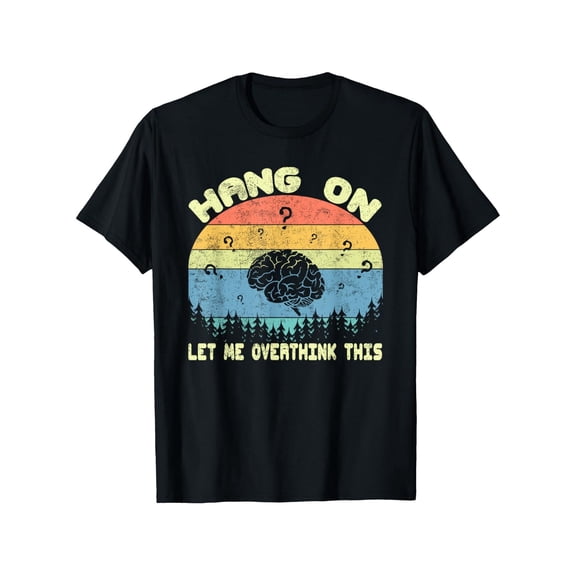 Nopolymon Funny Overthinking Graphic T-Shirt | Hang On Let Me Overthink This Vintage Tee - Heavyweight 180gsm, Funny Neuroscience Design, All-Season Casual Everyday & Outdoor Wear, Crew Neck,