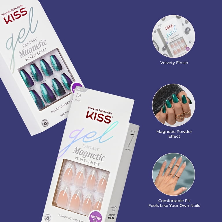 コレクション kiss press KISS Gel Fantasy Magnetic Press on Nails, BeatBelles, Red, Short