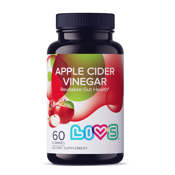 LIVS Apple Cider Vinegar Gummies with Ginger Extract, 500mg ACV for Digestion & Metabolism Support, Vegan, 60 Count