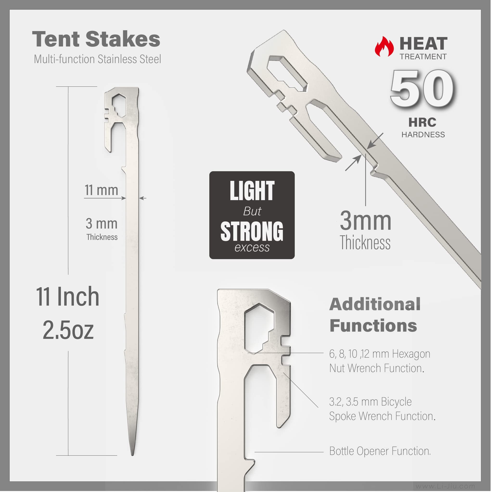 Camping Essentials for Tent Camper. Stainless Steel Heavy Duty Ground Stakes, Light Weight Camping Essentials, 11 inch 2.47 oz, Tent Accessories