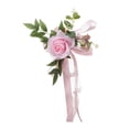 thumbnail image 2 of Respaldo de silla con flores, hojas y cintas para banco o boda Rosado, 2 of 3