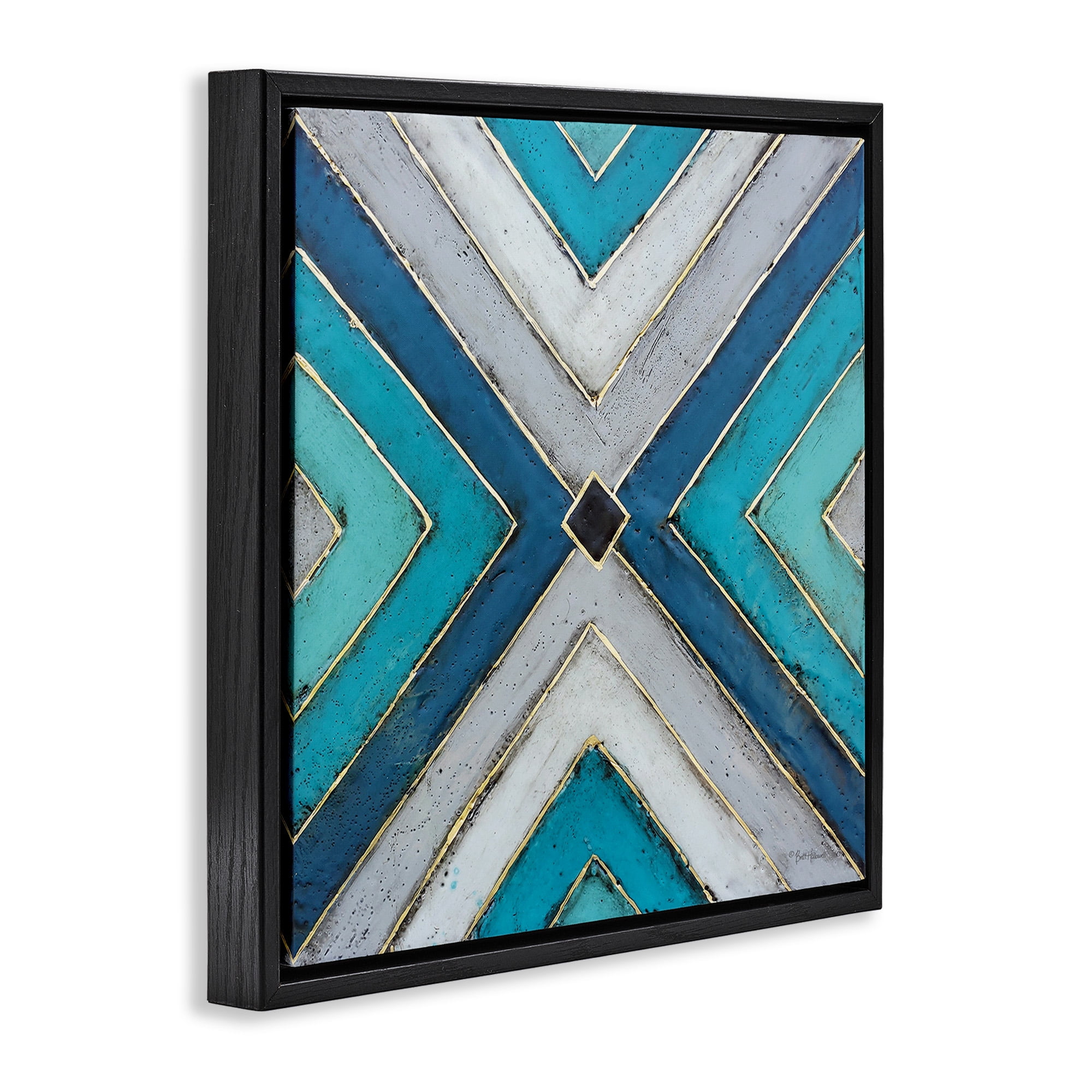 Stupell Industries Geometric Blue Symmetrical Design Abstract Photography Black Floater Framed Canvas Art Print Wall Art, 18 x 18