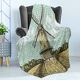 thumbnail image 4 of Dutch Soft Flannel Fleece Blanket, Hand Drawn Style Windmill in a Farmland and Forest Vintage Agriculture Themed Image, Cozy Plush for Indoor and Outdoor Use, 70" x 90", Multicolor, by Ambesonne, 4 of 5