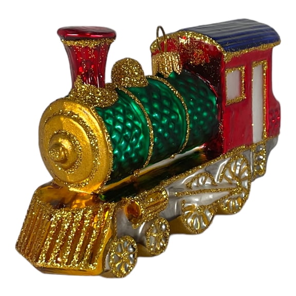 Red and Green Train Locomotive Polish Glass Christmas Tree Ornament Decoration