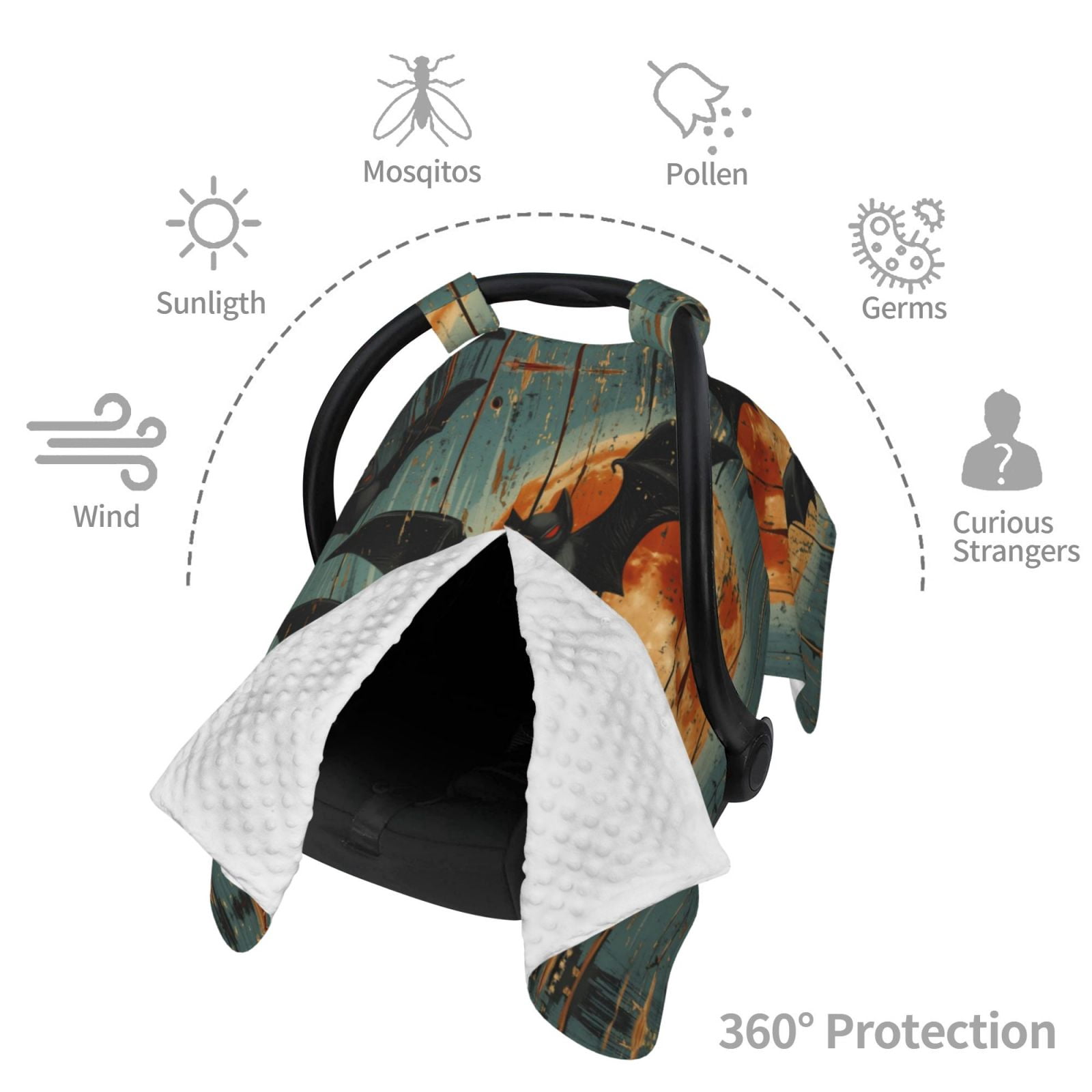 Car Seat Cover Baby - Halloween Bats Full Moon Breathable Infant Car Seat Cover for Baby Carseat, Lightweight Comfort Baby Essentials Must Haves Newborn Stuff for Girl Boy