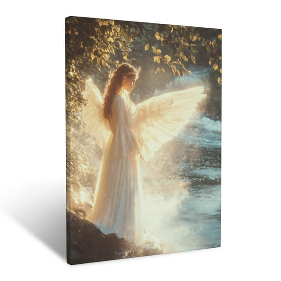 CozyNet A Glowing Angel Standing By A Peaceful River Serene Heavenly Presence & Divine Beauty Wall Art Prints With Frame Canvas Perfect for Living Room & Bedroom, Ready to Hang, Wall Decor 12"x16"