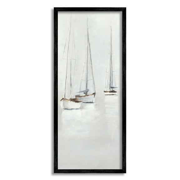Stupell Industries Grey Sailboats Trio Transportation Painting Black Framed Art Print Wall Art, 10 x 24
