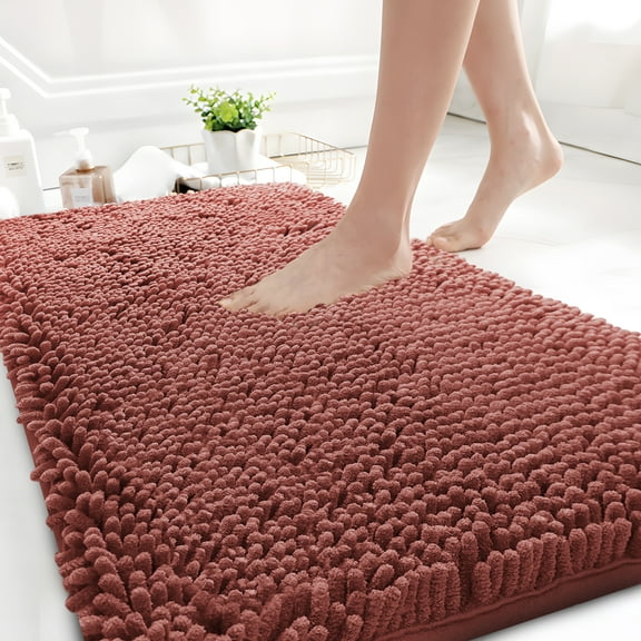 GTNSHUAI Extra Thick Luxury Chenille Bathroom Rug, Non-Slip Absorbent Bath Mat, 16" x 24", Blush Pink