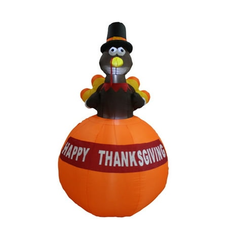 6 Foot Tall Happy Thanksgiving Inflatile Turkey on Pumpkin Perfect Thanksgiving Autumn Yard Art Indoor Outdoor Decoration