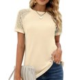 thumbnail image 1 of Verano Encaje Crochet Hallow Camiseta Manga Corta Cuello Redondo Ajuste Suelto Waffle Knit Raglan para Mujer Albaricoque L, 1 of 6