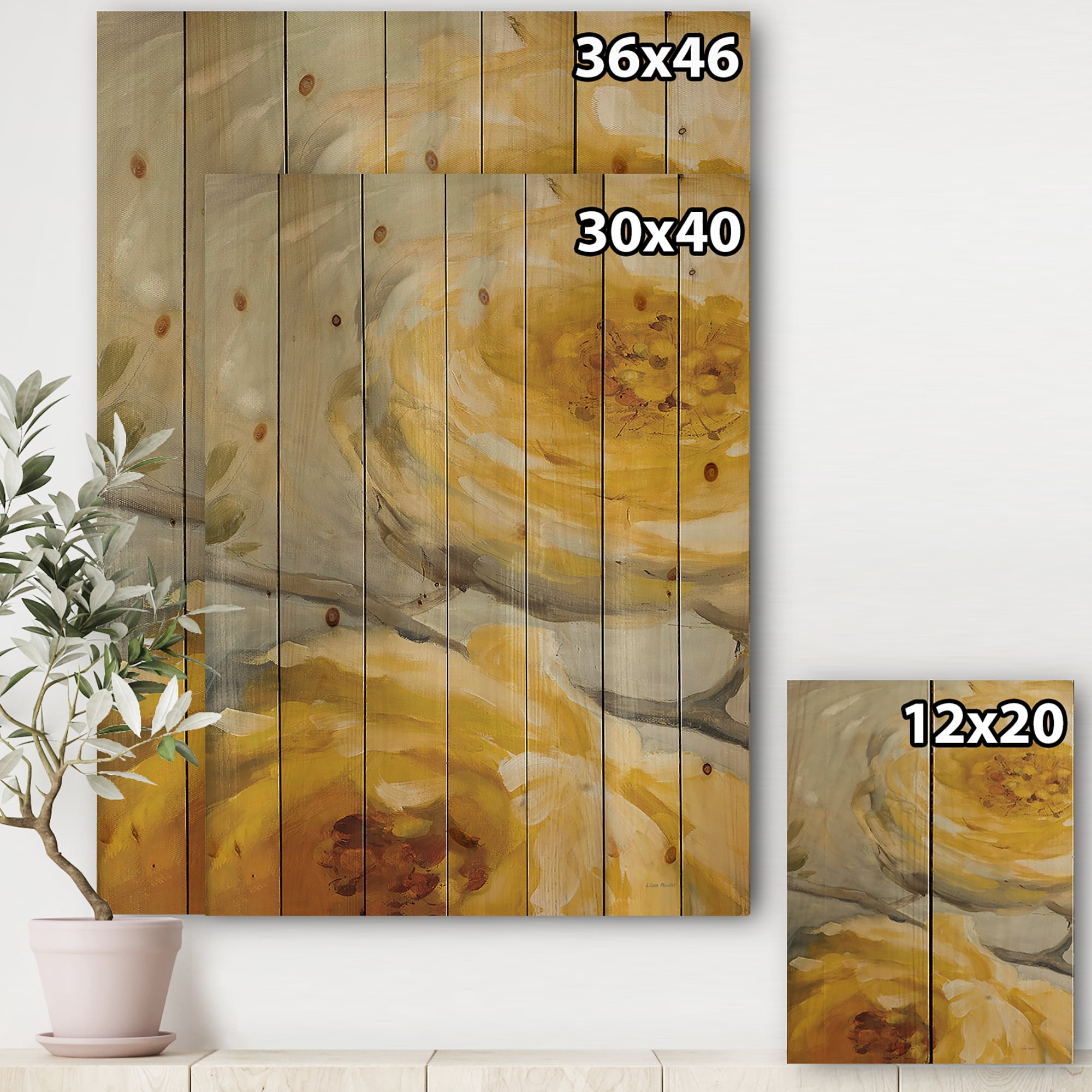 Designart 'Sunshine Yellow Flower III' Floral Print on Natural Pine Wood