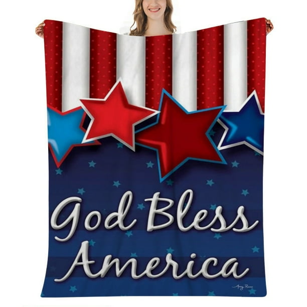 Memorial Day American Blanket Throw Blanket for Couch Gifts Fuzzy Cozy